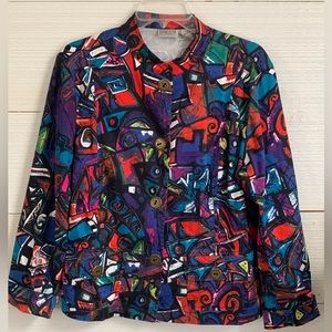 Chico’s lightweight colorful Button up Jacket.  Size 2 (Large).  Multi colored.